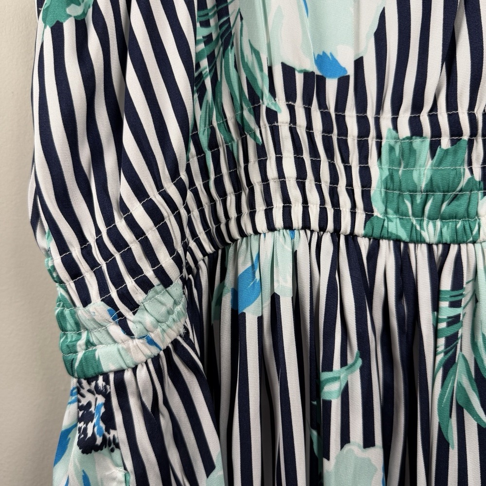 LANE BRYANT NAVY FLORAL STRIPE SZ 20 V-NECK RUCHED WAIST MAXI DRESS Floral - Picture 15 of 16